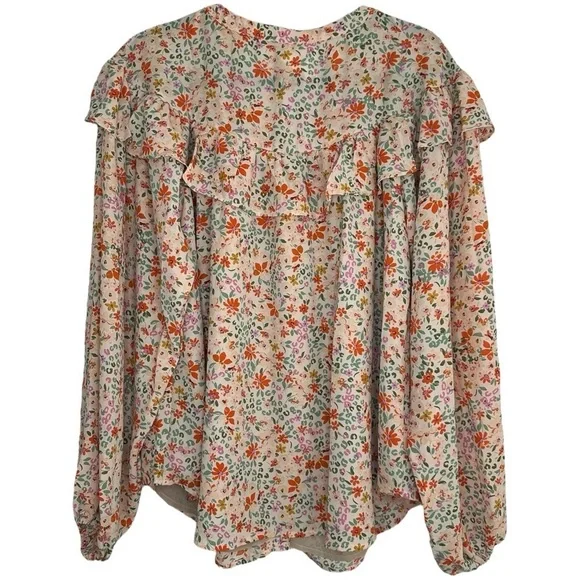 Heyson Peach Floral Button Down Long Sleeve Blouse Size Medium NWT - Picture 5 of 10
